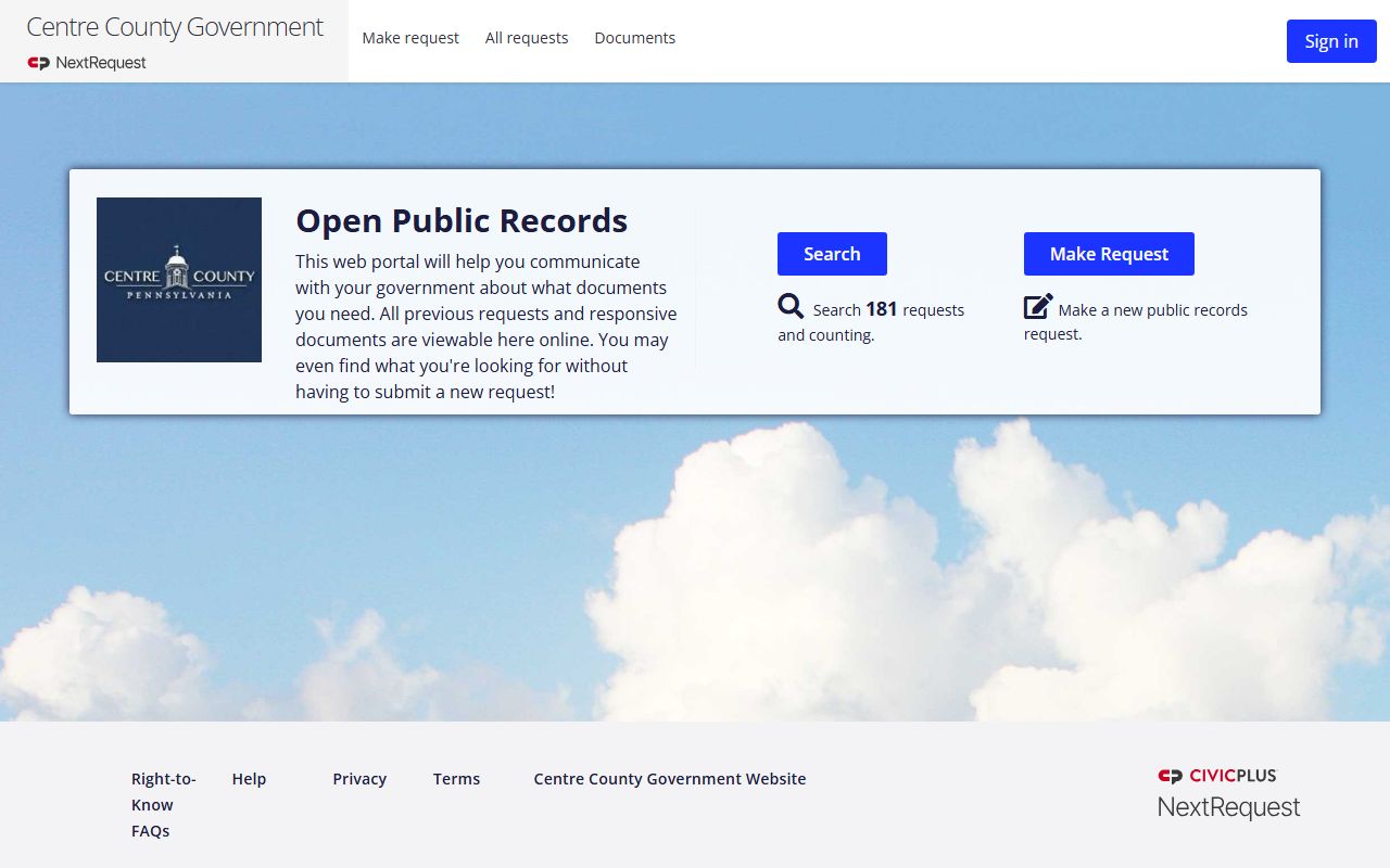 Centre County booking photo records request portal