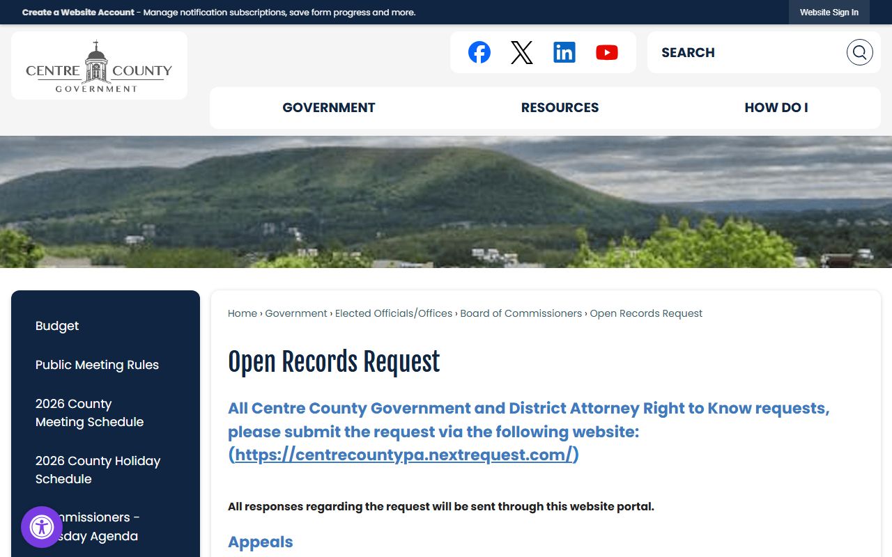 Centre County inmate records Right-to-Know request page