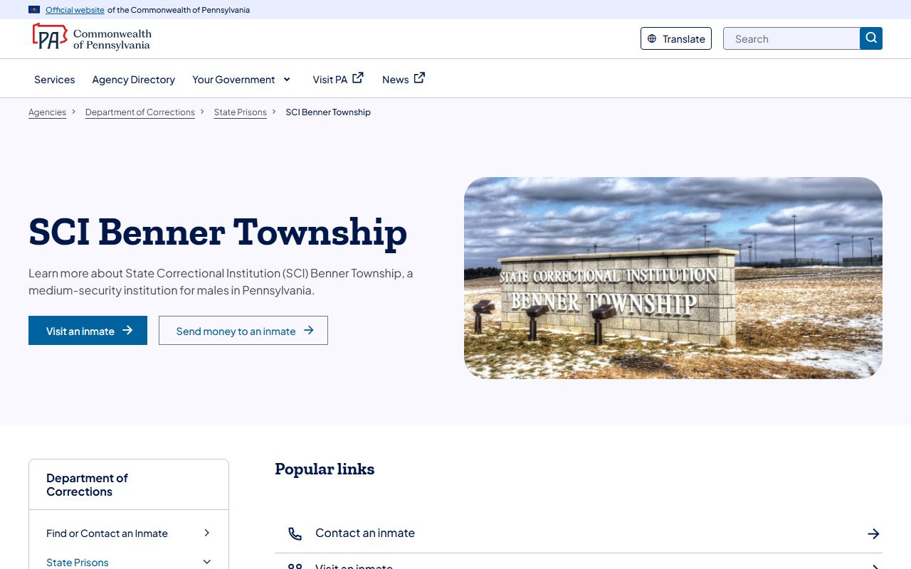 SCI Benner Township inmate lookup and state prison facility information